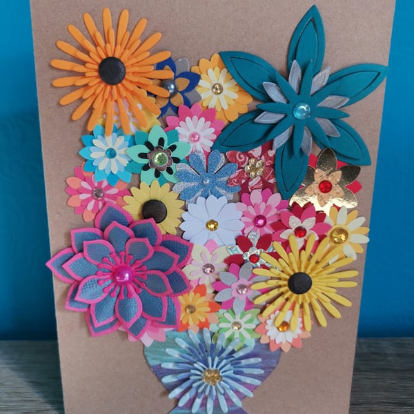 Multicolored flowers luxury handmade flower keepsake greeting card boxed 