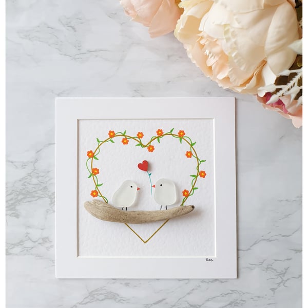 Seaglass and driftwood lovebirds "BOHEMIAN"