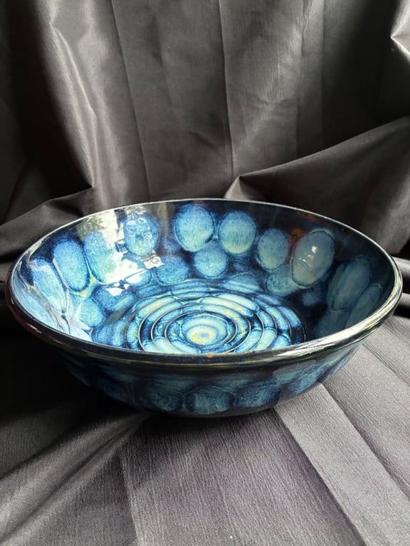 Large salad bowl in blue and navy glazes