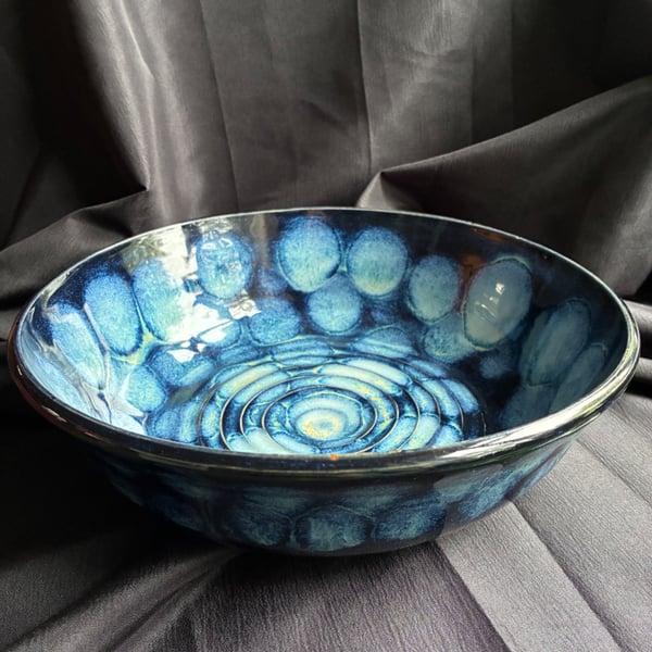 Large salad bowl in blue and navy glazes