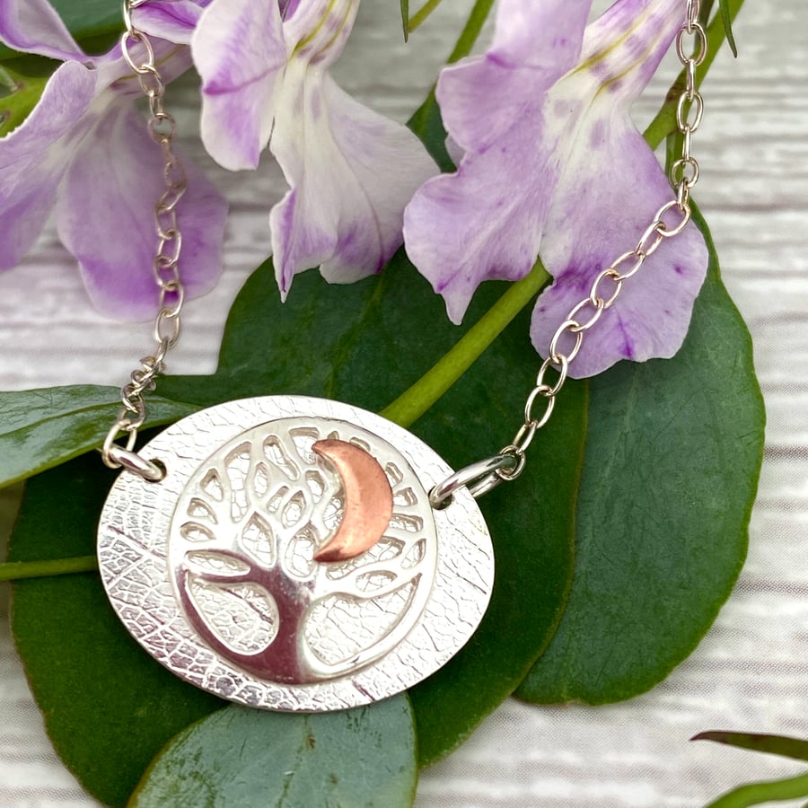 Moon or Star Silver Tree of Life Necklace, Pendant.