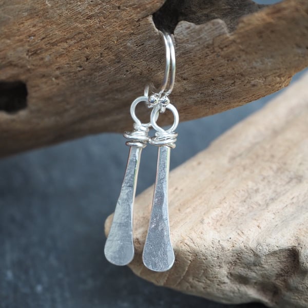 Forged Sterling Silver Drop Earrings
