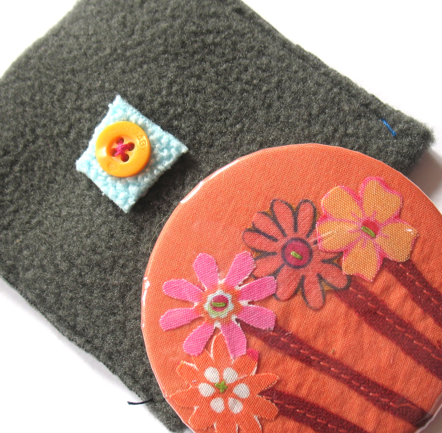 SALE Orange flower mirror and pouch