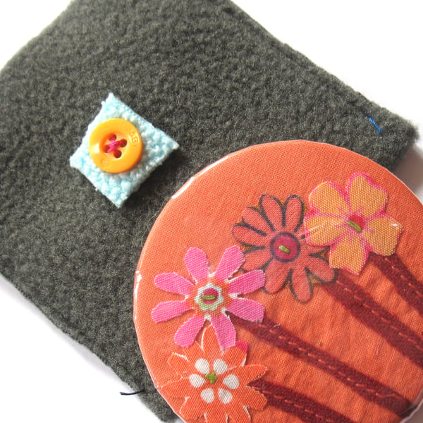 SALE Orange flower mirror and pouch