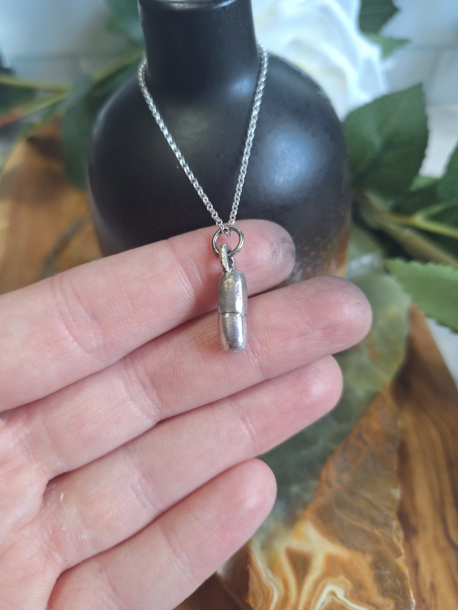 Fine Silver Pill Charm, medication, sterling chain, tablet, SSRI