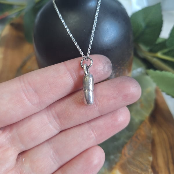 Fine Silver Pill Charm, medication, sterling chain, tablet, SSRI