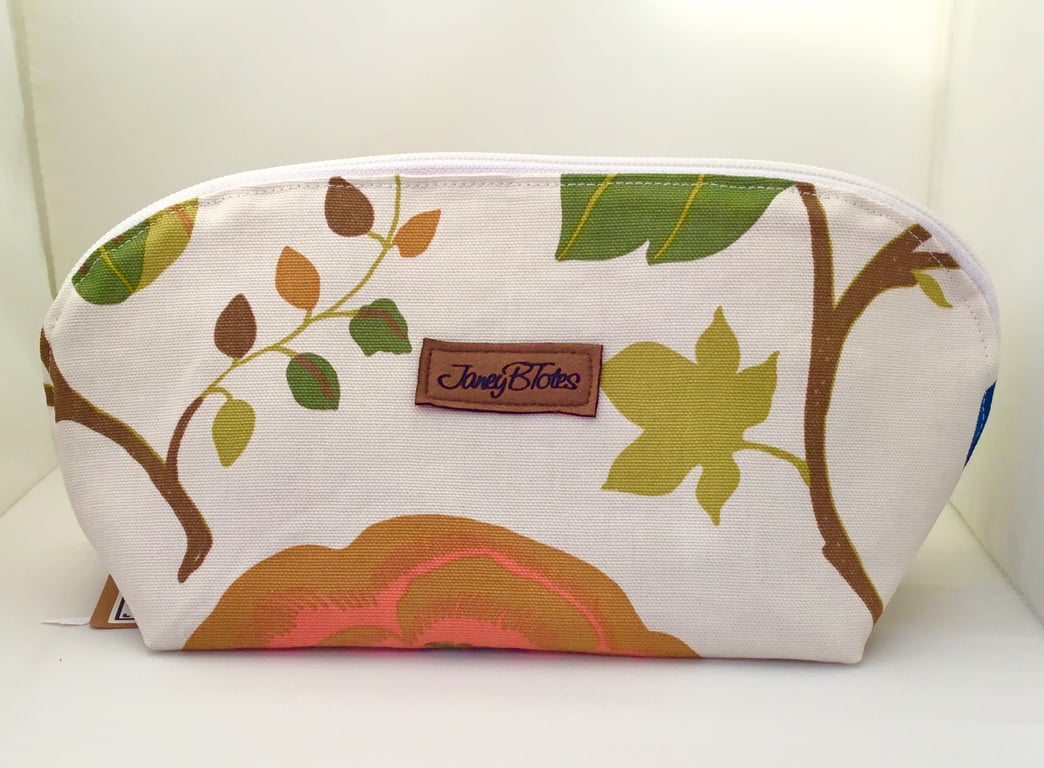 Canvas brown leaf floral makeup bag
