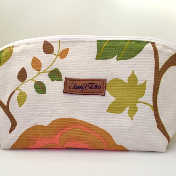 Canvas brown leaf floral makeup bag
