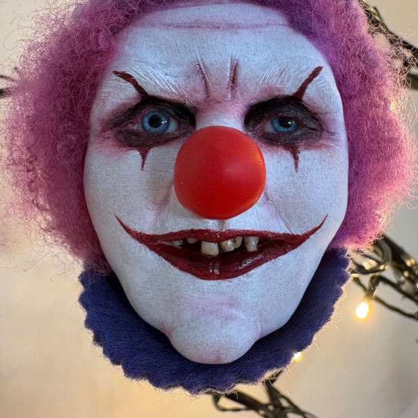 Creepy clown, polymer clay sculpture, Halloween ornament, ooak sculpture