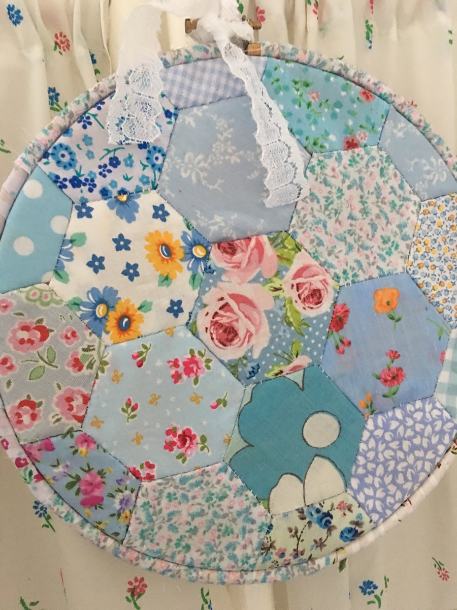 Large hexagon patchwork hanging hoop 
