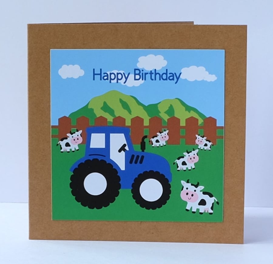 'Colourful Card' Farm Birthday Card with Blue Tractor 