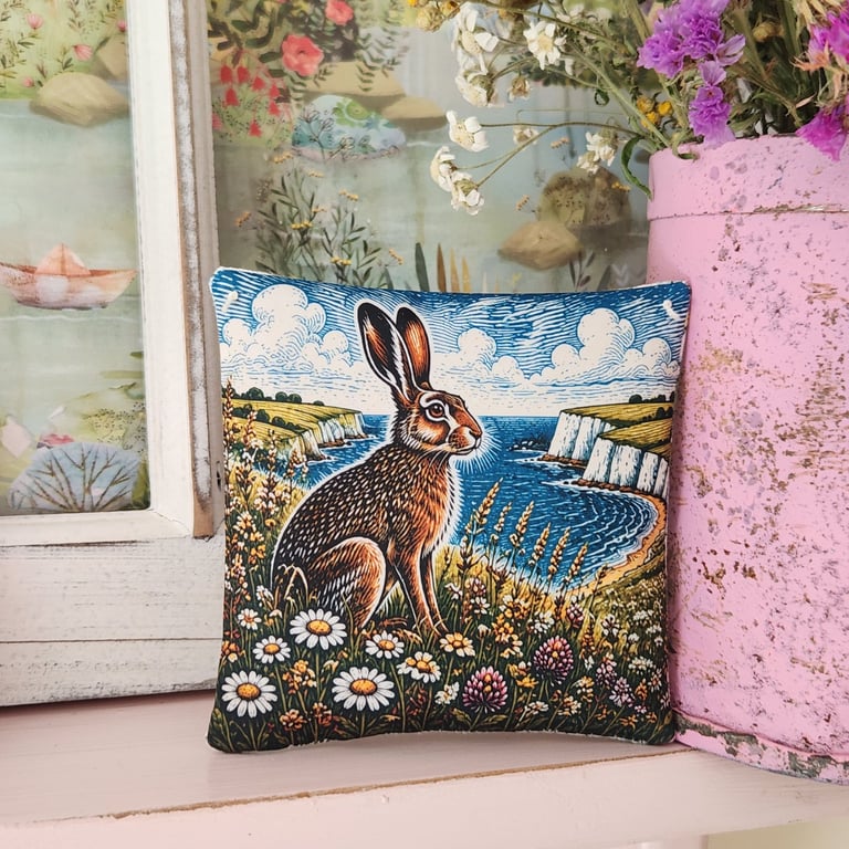 Hand Printed Summer Hare Fabric Hanging Decoration Scented with Lavender or Rose