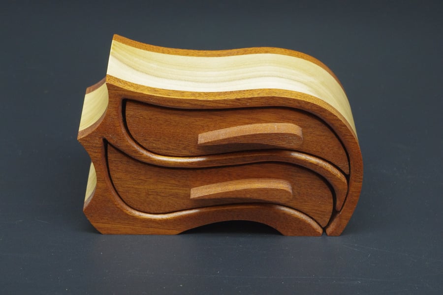Handmade Wooden Trinket, Jewel Box. Tulip Wood and African Sapele.