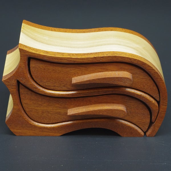 Handmade Wooden Trinket, Jewel Box. Tulip Wood and African Sapele.