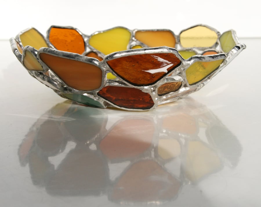 Small Stained glass decorative bowl. Tiffany method using lead free solder