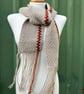 Beige and Rusty Brown Handmade Moss Stitch Scarf  - Image 5