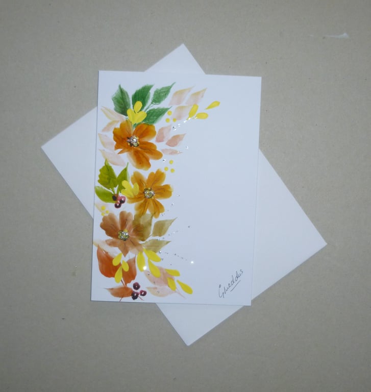 original art hand painted floral greetings card  (ref FA 624 A4 )