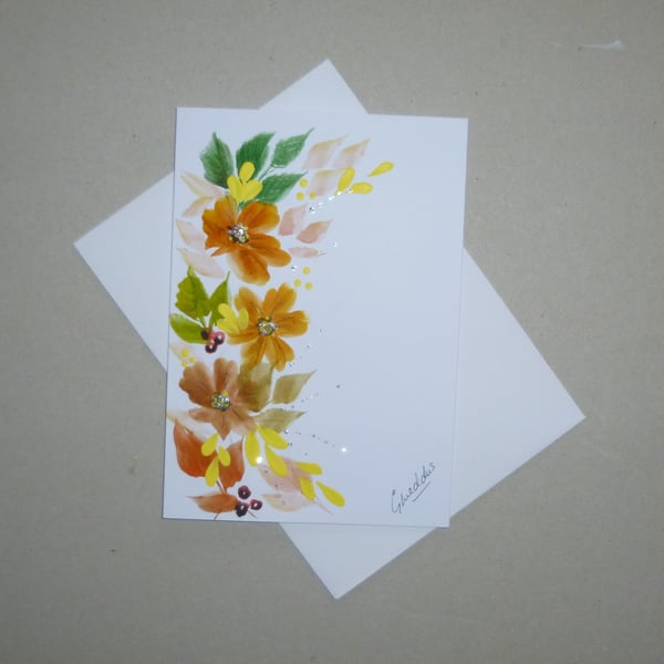 original art hand painted floral greetings card  (ref FA 624 A4 )