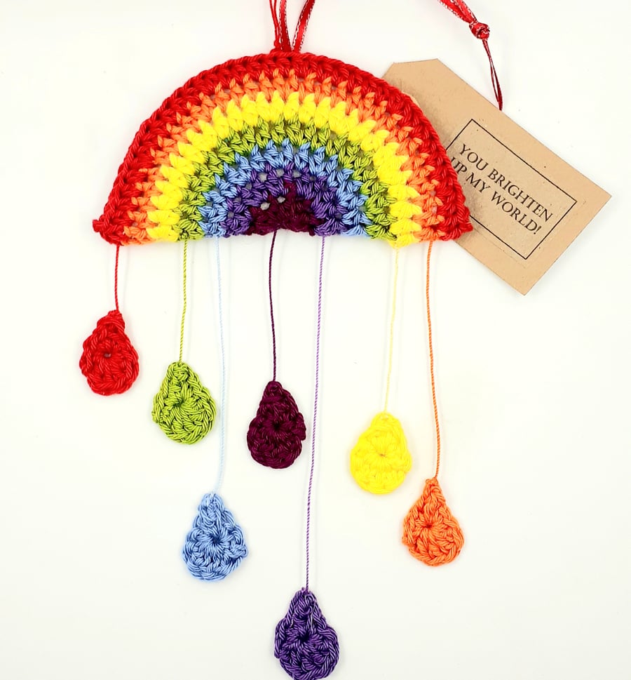 Reserved for Gilly - Crochet Rainbow and Raindrops  Hanger