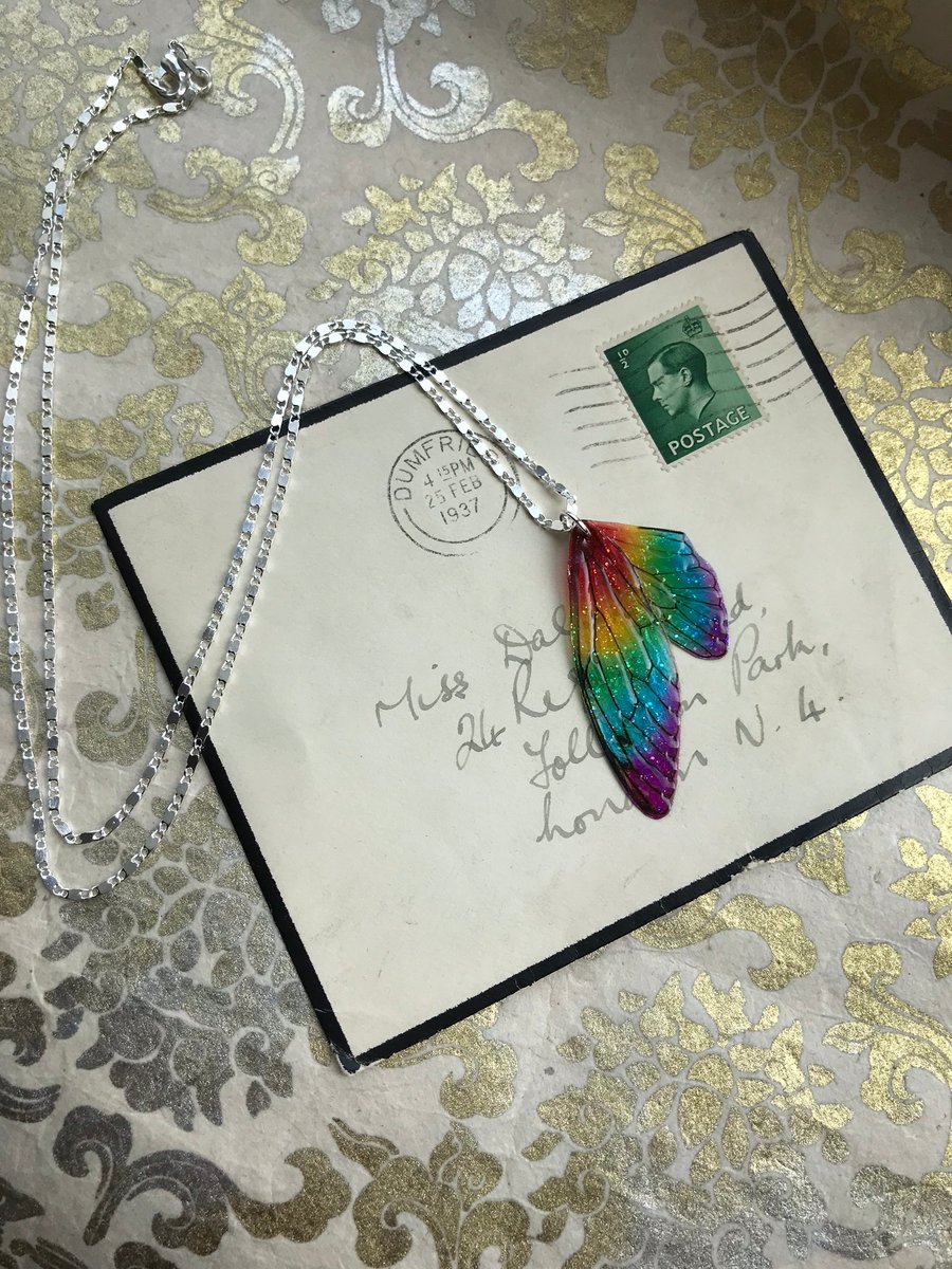Rainbow Fairy Wing Sterling Silver Necklace