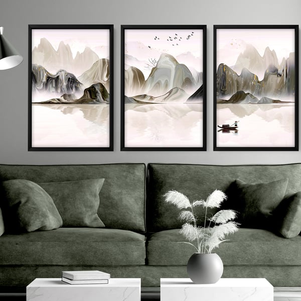 Calming Watercolor Painting Print, Set of 3 Minimalist Wall Prints