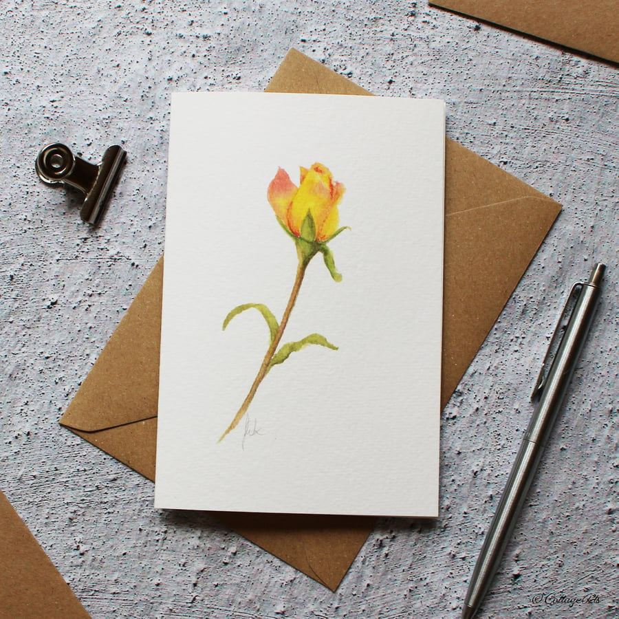 Rose Greeting Card Watercolour Botanical Card Hand Designed By CottageRts