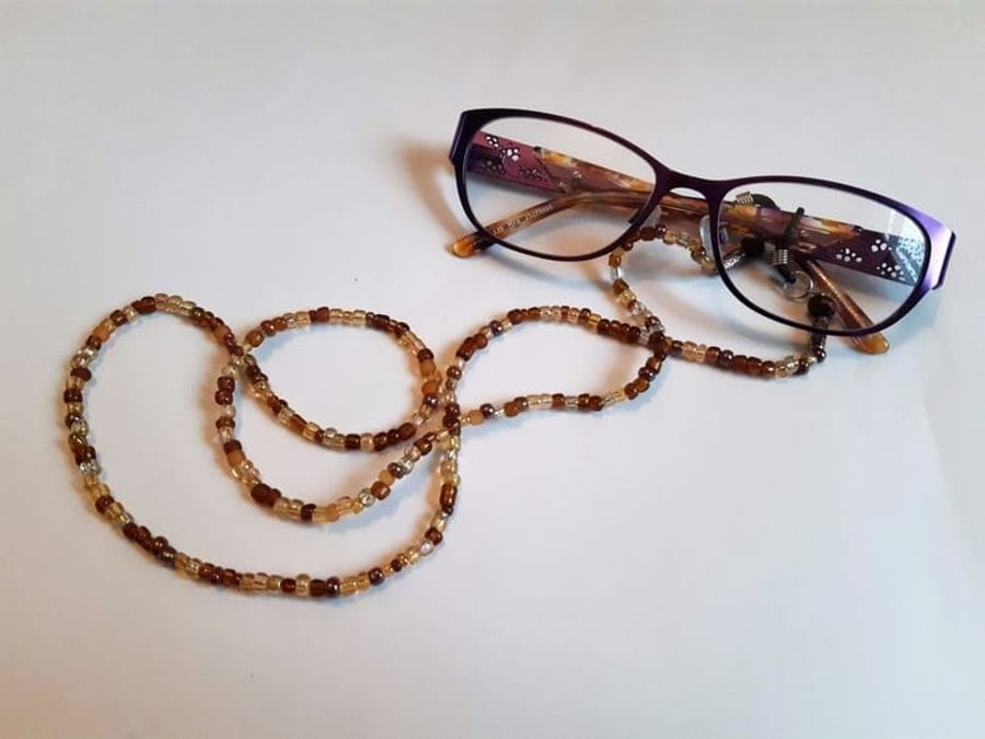 Beaded laynyard cord for mask and glasses, all brown 