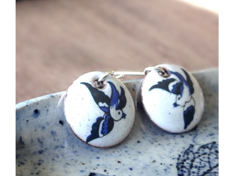 Lovebird enamel earrings