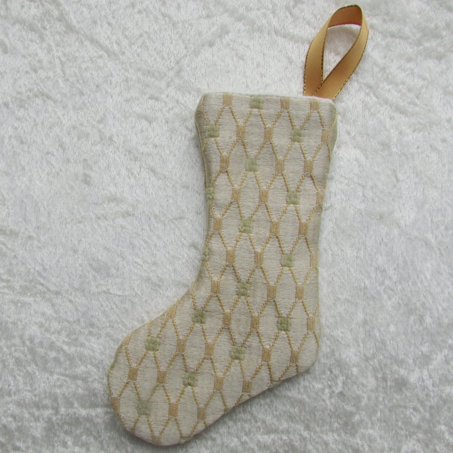 SALE - Gold diamond pattern small Christmas stocking tree decoration