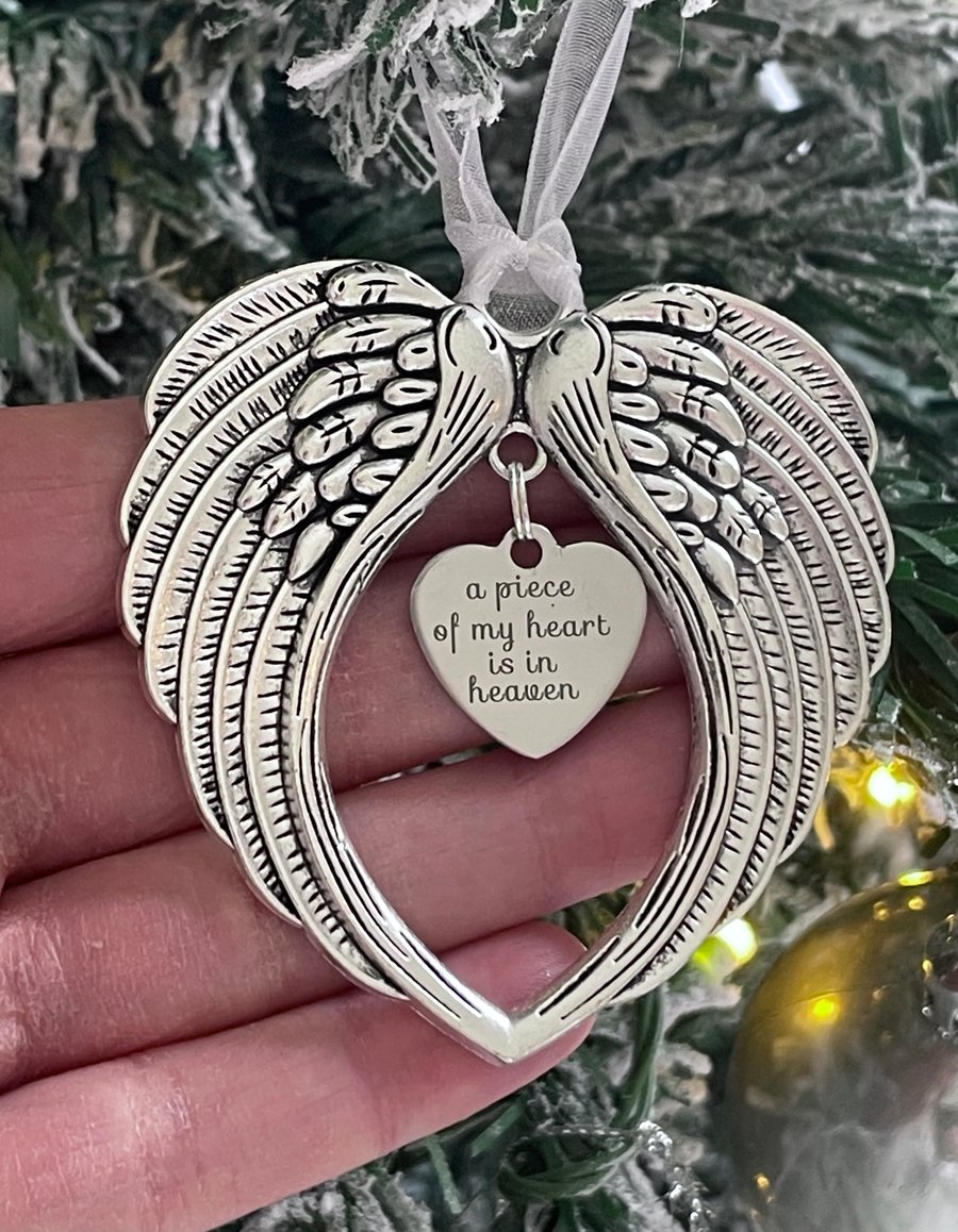 A Piece Of My Heart Is In Heaven Large Wings Hanging Christmas Tree Decoration