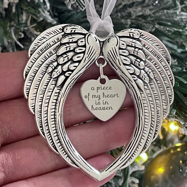 A Piece Of My Heart Is In Heaven Large Wings Hanging Christmas Tree Decoration