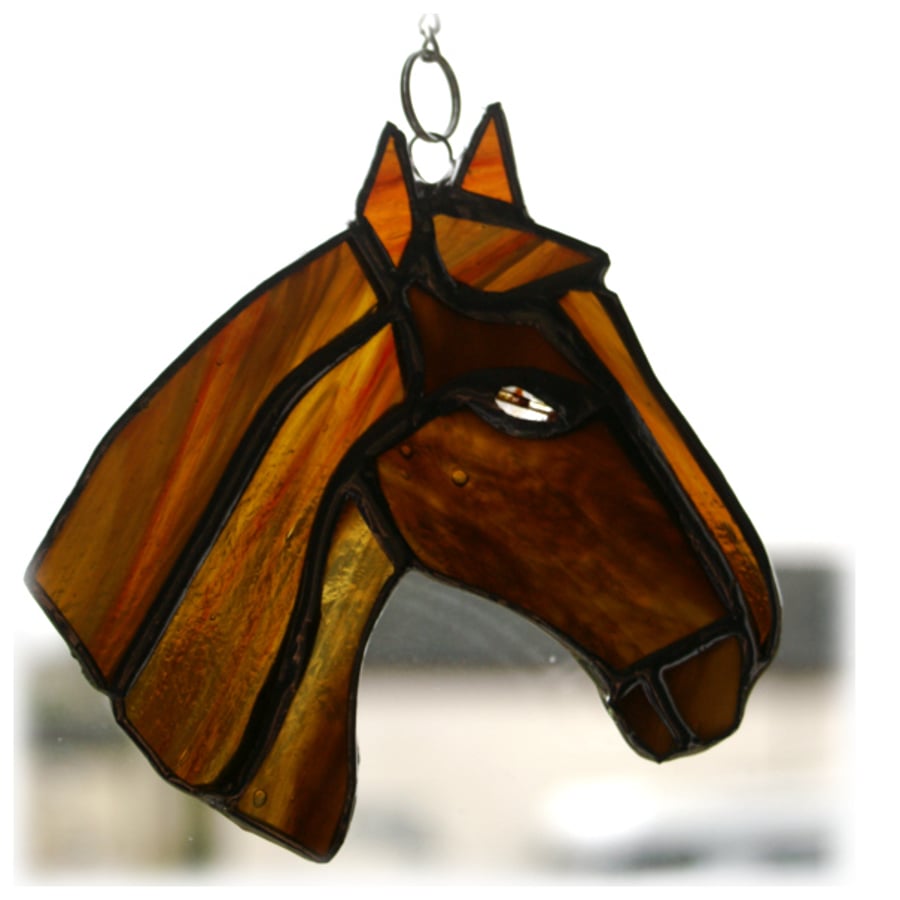 Horse Suncatcher Stained Glass Horsehead Chestnut Brown