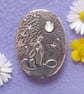 Moongazing hare moonstone brooch in pewter