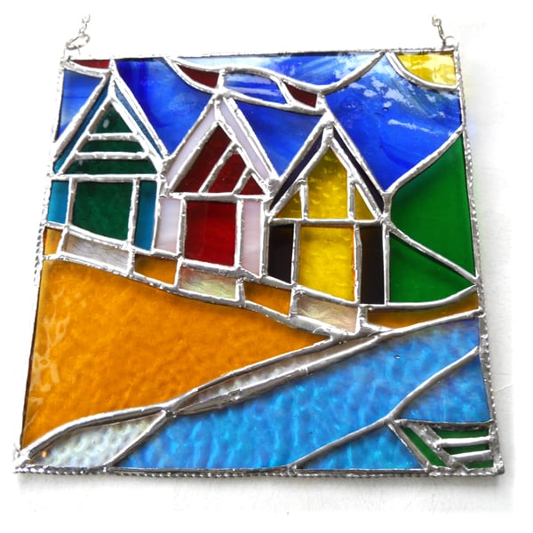 Beach Hut Picture Stained Glass By the Sea Suncatcher Handmade 019