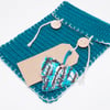 Free P&P. Gift bag & heart keepsake & gift tag, teal & beige