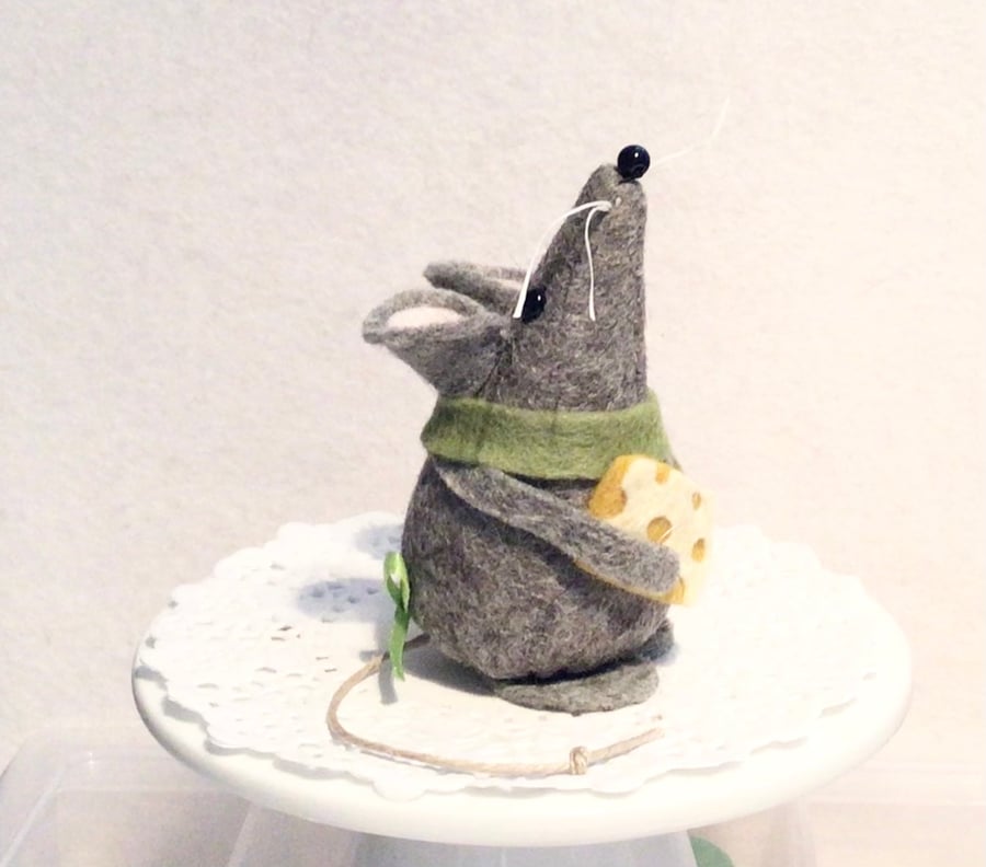 Cute Grey Felt Mouse with 'Cheese' Home Decor, Gift