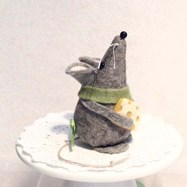 Cute Grey Felt Mouse with 'Cheese' Home Decor, Gift