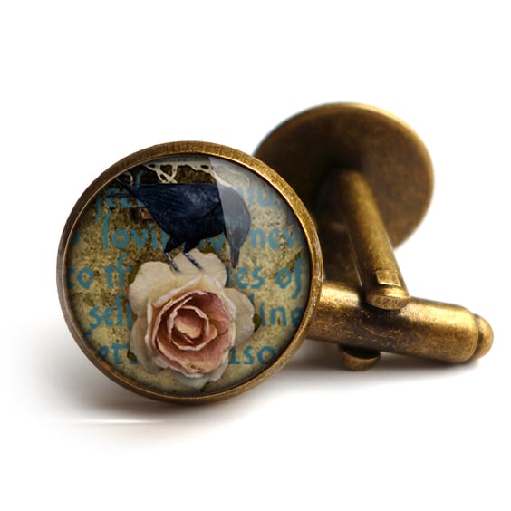 Raven and Pink Rose Cufflinks (RR05)