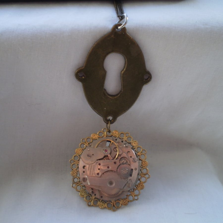 Vintage Steampunk keyhole Watch Necklace