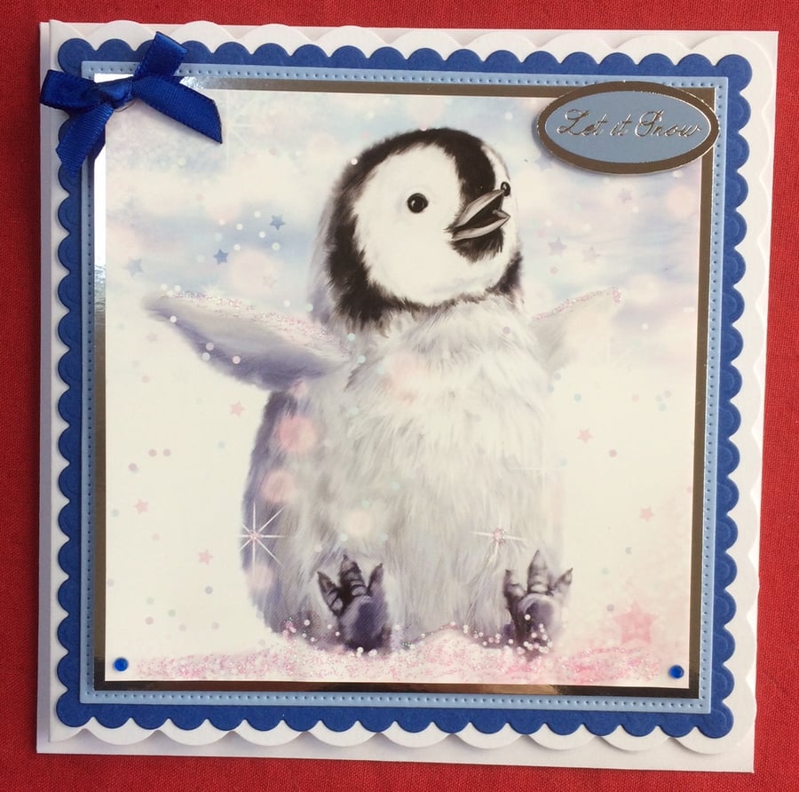 3D Luxury Handmade Card Cute Penguin Let it Snow by Poppy Kay Designs