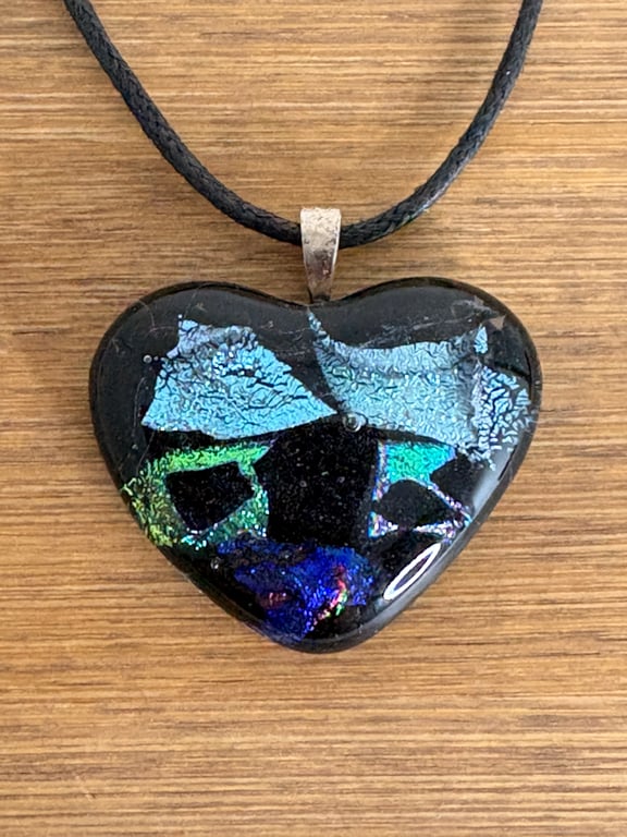 Blue Dichroic Glass Heart Pendant