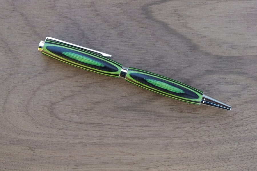 Hand Turned Wooden Pen. Black and green.