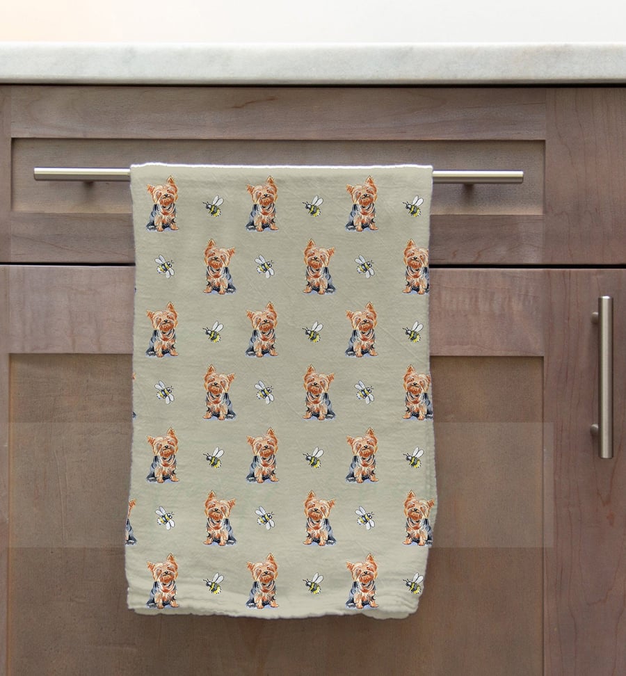 Yorkshire Terrier & Bee Tea Towel