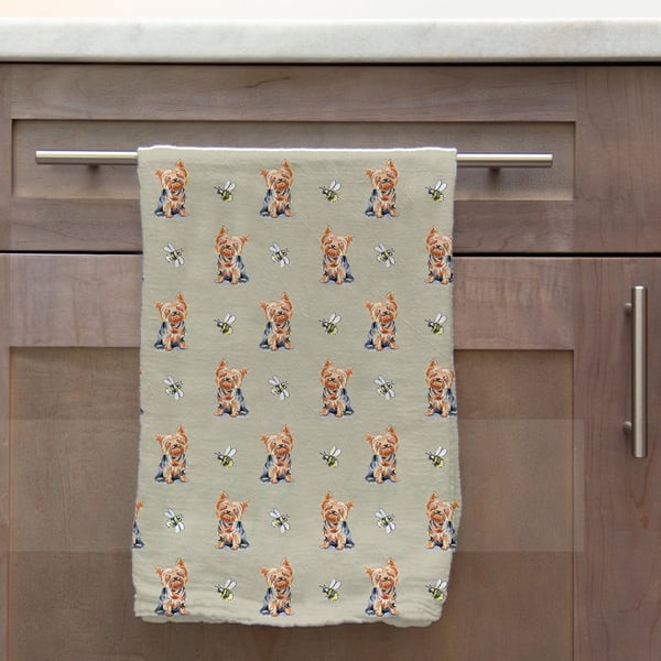 Yorkshire Terrier & Bee Tea Towel