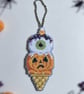 Cross Stitch Spooky Eyeball Pumpkin Ornament Halloween Hanging Decoration