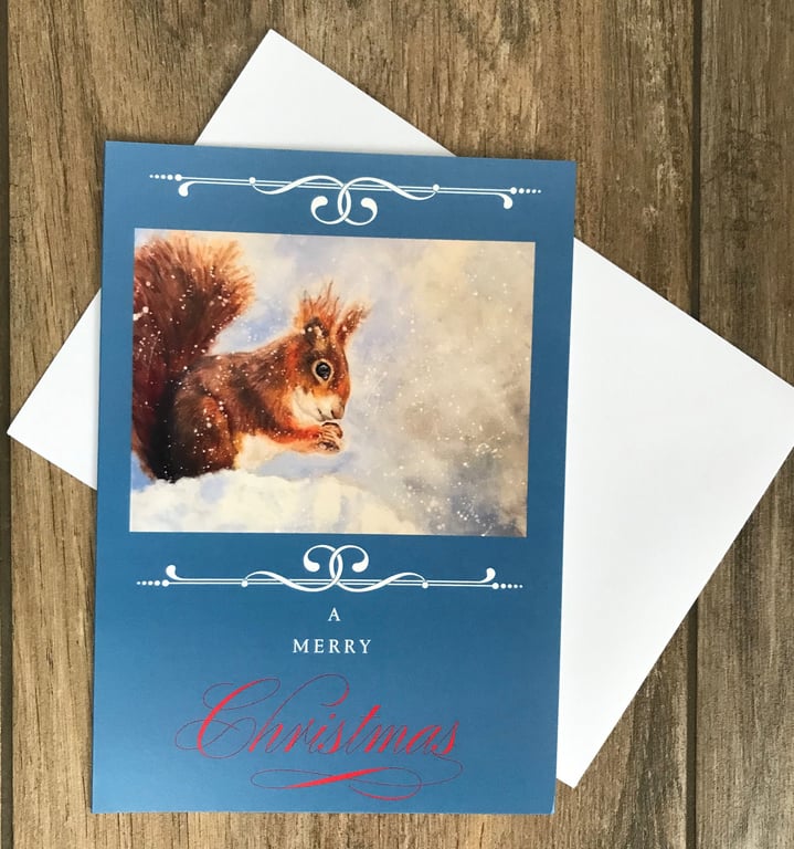 Stunning red squirrel Christmas card by British artist