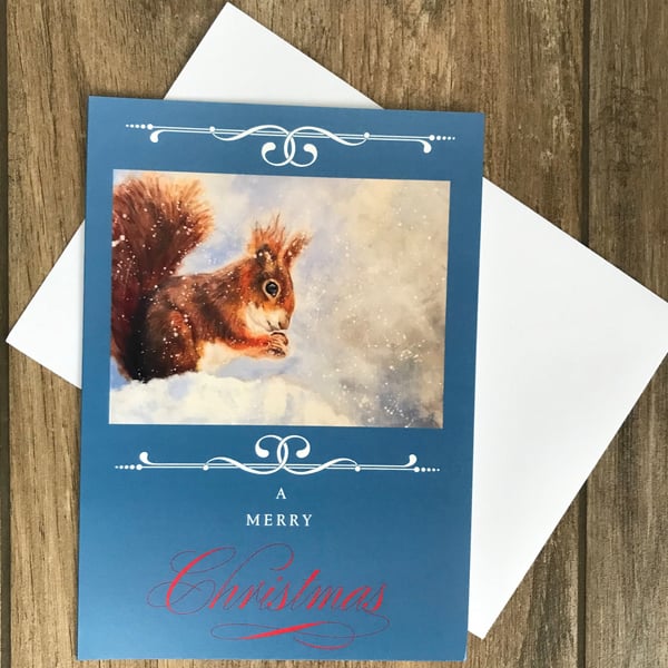 Stunning red squirrel Christmas card by British artist