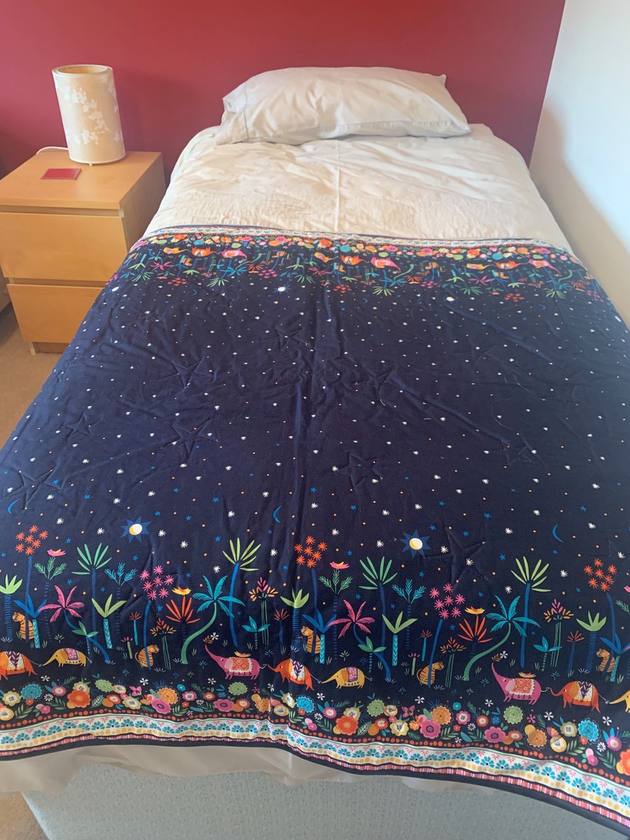 Quilt runner for single bed or throw, elephants, tigers in a night sky scene