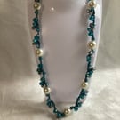 Necklace, crochet choker, blue necklace.