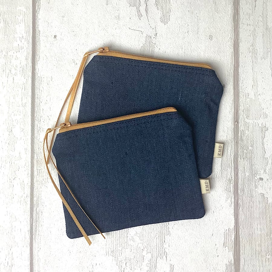 Denim Navy Coin Purse - Floral Lining